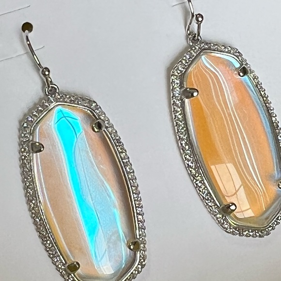 NWT RARE & RETIRED Kendra Scott Elle Lux Earrings Dichroic Silver CZ’s STUNNING - Picture 11 of 13